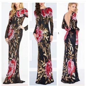 Mac Duggal 4566D sequin gown long sleeve dress